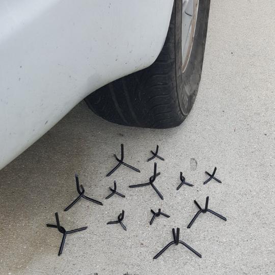 Ninja caltrop spikes flattening tires in South Lake Tahoe